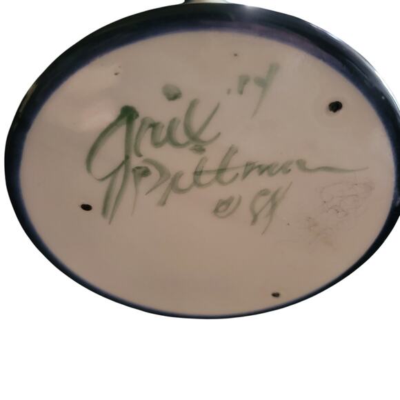 Gail Pittman Ceramic 7 inch Straight Shaft Candle Grapevine Pattern Date 88 Rare - Picture 2 of 7